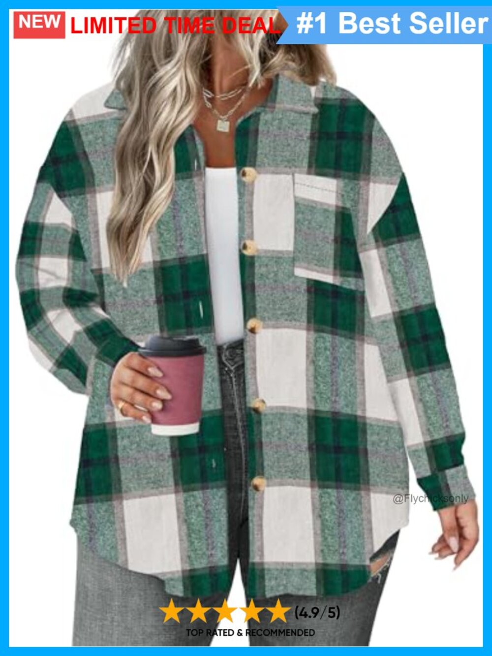 Plus Size Plaid Shacket Button Down Flannel Shirt Casual Coat